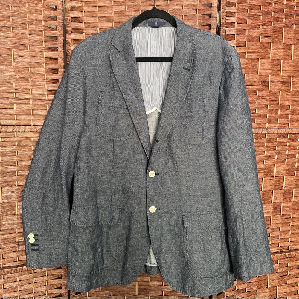 Massimo Dutti Men's Blue Linen-Blend Sport Coat, Academia Old Money Minimalist.